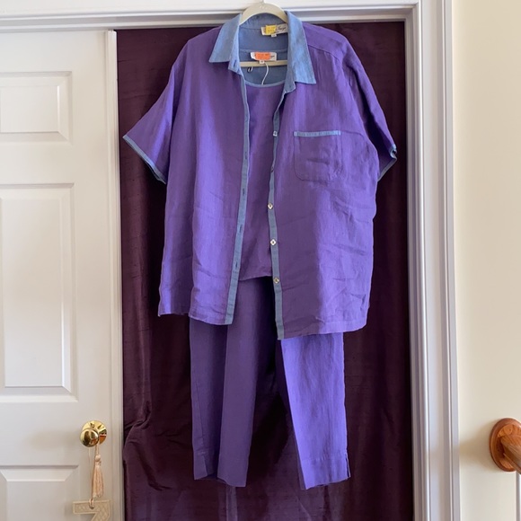 Three Piece Linen/cotton Cropped Pant Set - Picture 1 of 15